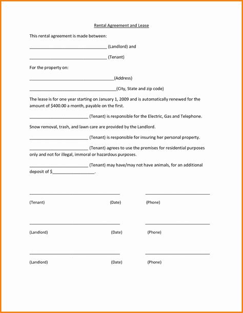 Simple Free Printable Rental Agreement