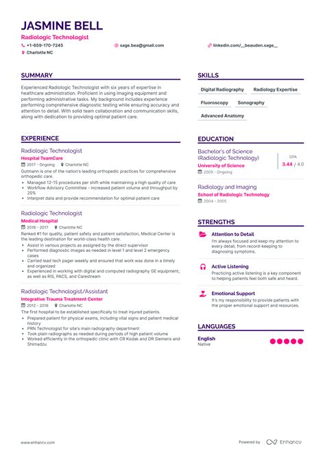 5 Radiologic Technologist Resume Examples & Guide for 2024