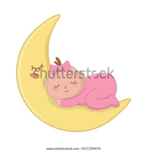 Baby Sleeping On Moon Vector Illustration Stock Vector Royalty Free