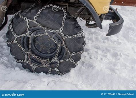 Tire With Chains Stock Image Image Of Chains Snow 111783645