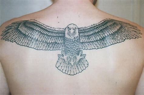 Flying Black Eagle Mens Back Tattoo