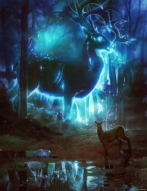 Ghostly Glowing Spirit Of The Forest Giant Deer Art Print Multiple