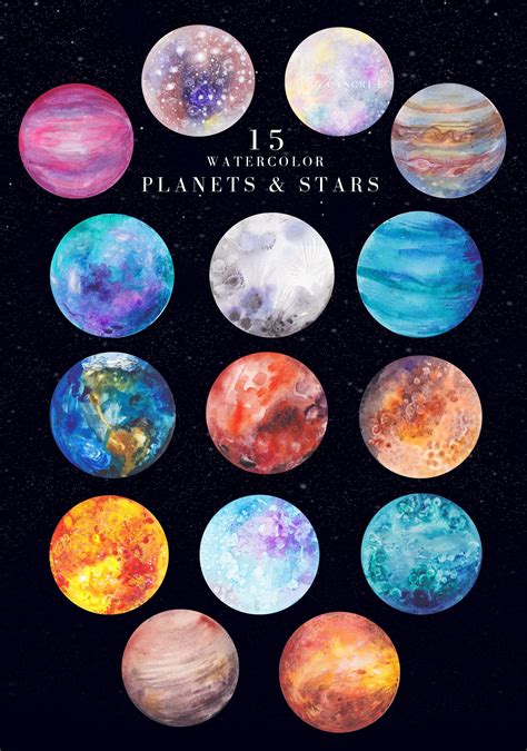 Blackstar Watercolor Space Set Planet Painting Planets Art Solar