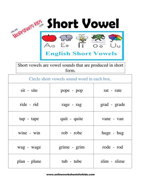 Short Vowel Worksheets 4