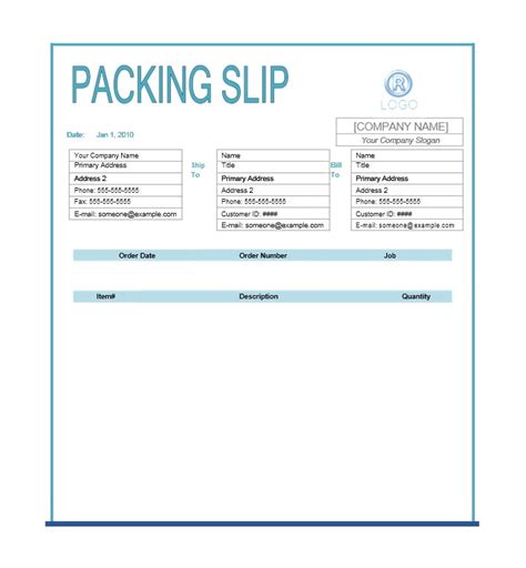 Packing Slip Template Excel Card Template