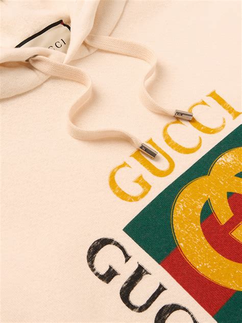 Gucci Printed Loopback Cotton Jersey Hoodie In White Modesens