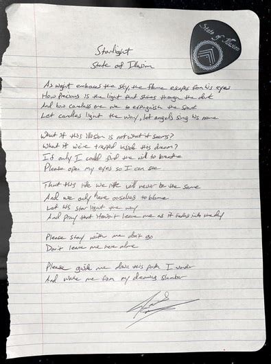 Handwritten Lyric Sheet · State Of Illusion · Online Store Powered By