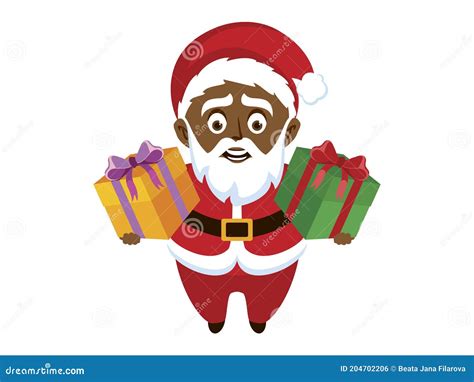 African American Santa Claus With A T Box Icon Vector Stock Vector