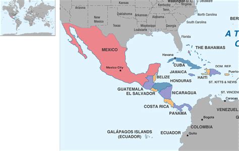 Mexico Central America And Caribbean Political Map