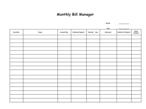Free Blank Printable Bill Paying Chart | 2018 Calendar Template Design Make It | Paying bills 