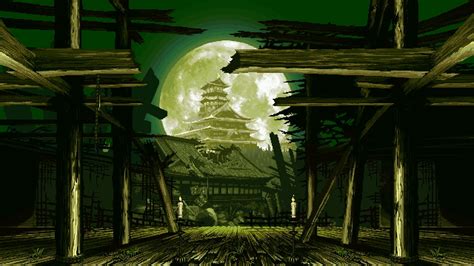 Temple With Full Moon Digital Wallpaper Digital Art Pixel Art Artwork