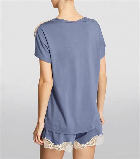 Womens Zimmerli Blue Lace Trim Lounge T Shirt Harrods Uk