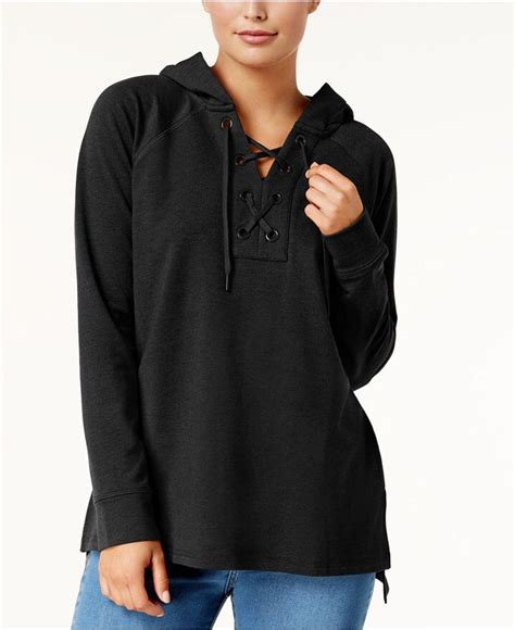 Style And Co Long Sleeve Lace Up Hoodie Created For Macys Lace Hoodie