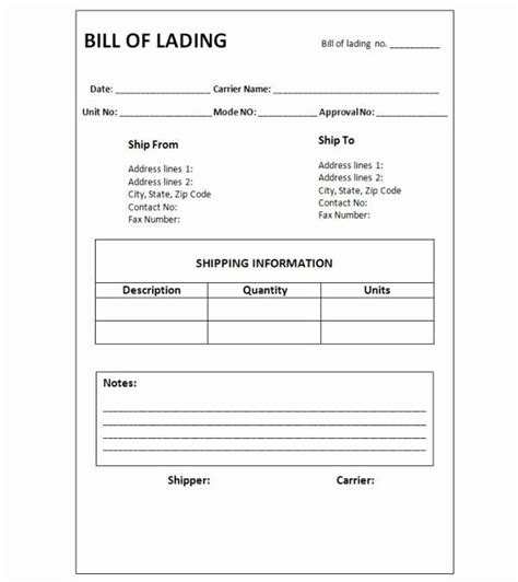 Printable Blank Bill Of Lading