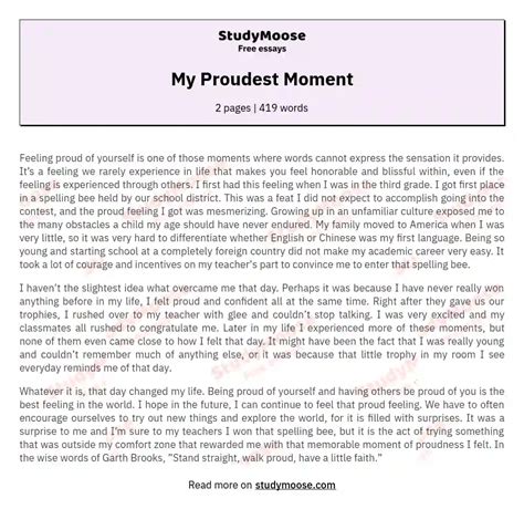 My Proudest Moment Free Essay Example