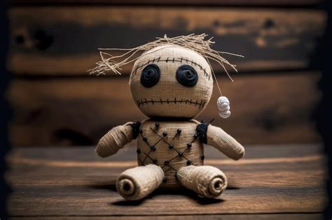Premium Photo Witchcraft Voodoo Doll With Spooky Head On Wooden Table