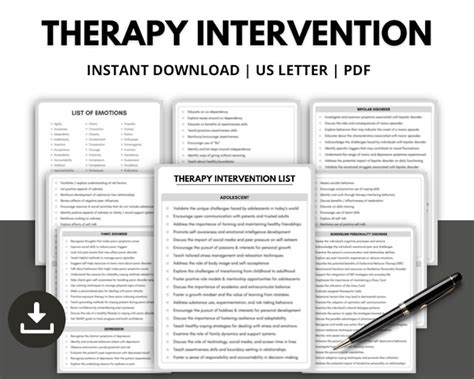 Therapy Intervention List Therapist Progress Notes Therapist Cheat