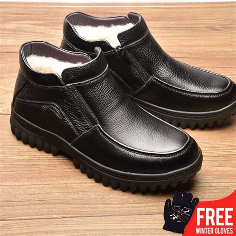 Osco Winter Men Cotton Ankle Boots Genuine Leather Daddy Shoes Men