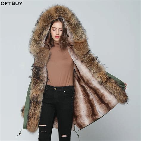 oftbuy long parka winter jacket women real fur coat big natural raccoon fur collar hood thick