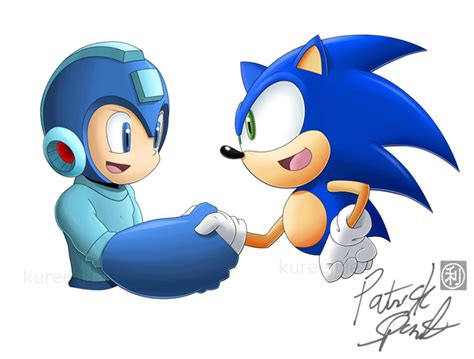 Megaman And Sonic Shaking Hands Megaman And Sonic The Hedgehog Photo