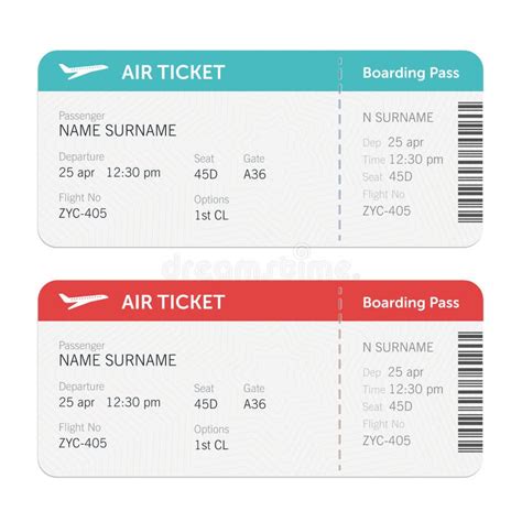 Set Of The Airline Boarding Pass Tickets Isolated On White Background Vector Flat Design