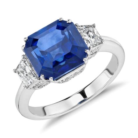Blue Sapphire And Diamond Three Stone Ring In 18k White Gold 552 Ct