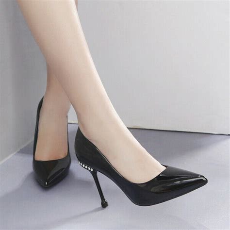 Senza chiusura 。 altezza tacco: scarpe decolte 12 cm tacco 10 cm nero lucido comode pelle ...