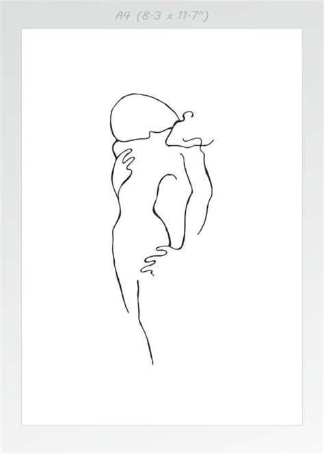 Two Figures Minimalist Black And White Print Abstract