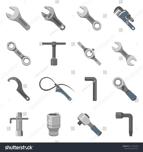 Sixteen Different Types Wrenches Stock Vector Royalty Free 1221455296