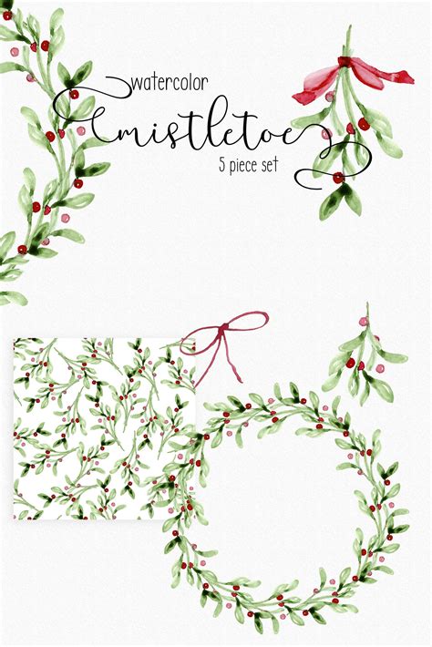 Watercolor Mistletoe Set Christmas Watercolor Mistletoe