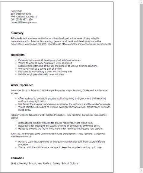 Simple and basic resume templates. Sample Resume For Maintenance Worker | louiesportsmouth.com