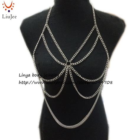 bc 489 sexy fashion body harness necklace chain halter bra lingerie checker exotic dress