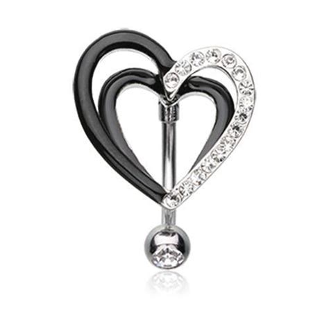 Clear Sparkle Layered Heart Reverse Belly Button Ring Rebel Bod