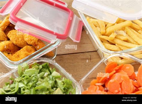 Glass Bowls With Various Foods Stock Photo Alamy