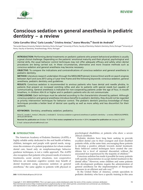 Pdf Conscious Sedation Vs General Anesthesia In Pediatric Dentistry