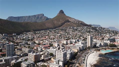 Aerial View Of Cityscape Cape Town Surrounded By Buildings Stock Photo