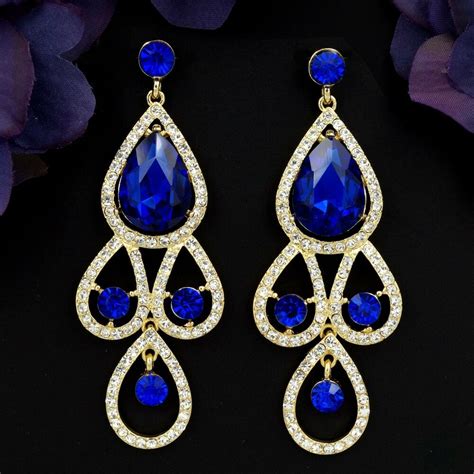Pink, ruby, aqua, green, red, black, blue, mint. New 18K Gold GP Blue Crystal Rhinestone Chandelier Drop ...