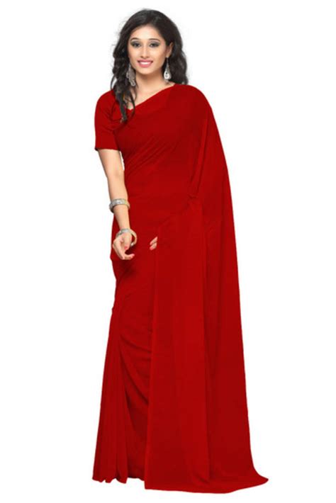Red Plain Georgette Saree With Blouse Genyandgeny 1208916
