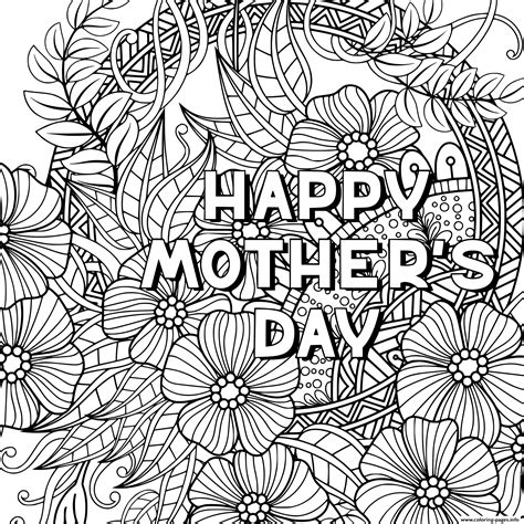 Happy Mothers Day For Adult Zentangle Coloring Pages Printable