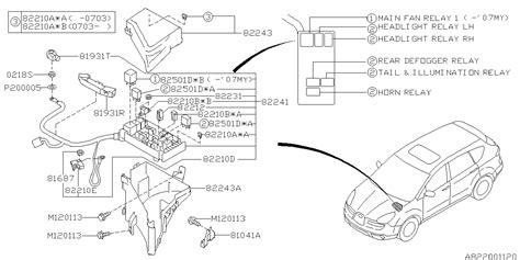 Here you will find fuse box diagrams of subaru impreza 2008, 2009, 2010 and 2011, get information about the location of the fuse panels inside the car, and learn about the assignment of each fuse (fuse layout). 82501AG070 - Genuine Subaru RELAY ASSY