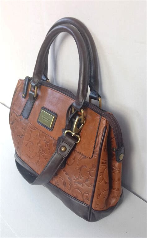 Tignanello Embossed Leather Brown Shoulder Bag Handbag Ebay
