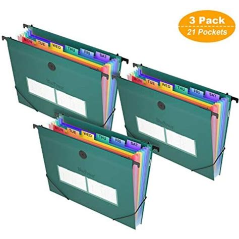 21 Pocket Plastic Hanging File Folders Letter Size Accordian Filing