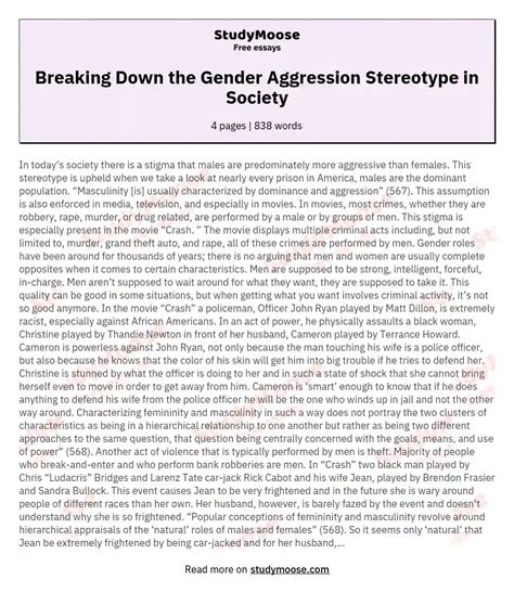Breaking Down The Gender Aggression Stereotype In Society Free Essay