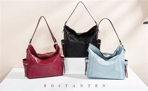 BOSTANTEN Genuine Leather Hobo Handbags Designer Shoulder Tote Purses