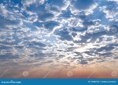 Sunrise Morning Sky And Big Fluffy Clouds Stock Image Image Of Blue
