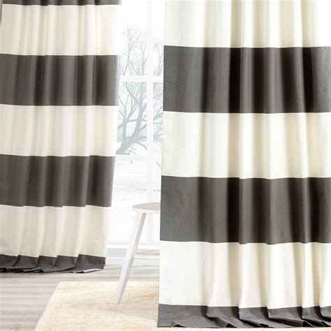 Slate Grey And Off White Horizontal Stripe Curtain Mushroom Silk