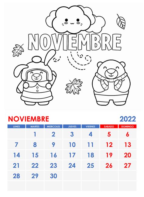 Calendarios Para Imprimir Y Colorear Noviembre 2022 Bebeazultop