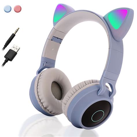 Bluetooth Headphones Eeekit Cat Ear Led Light Up Wireless Foldable