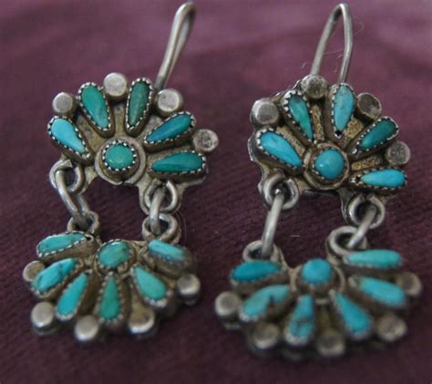 Vintage Zuni Turquoise Earrings Zuni Turquoise Earrings Silver