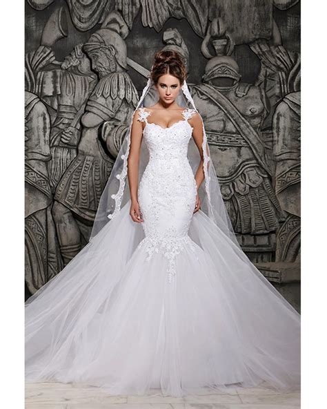 Luxurious White Beaded Rhinestone Mermaid Princess Wedding Dresses With